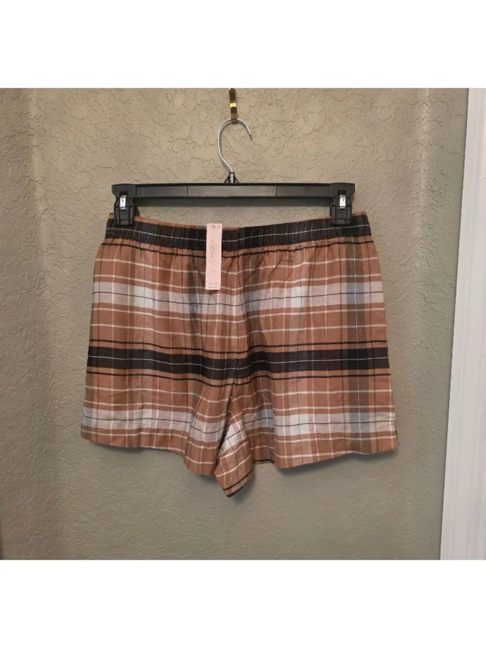 Victoria's Secret Brown Plaid Modal Cotton Blend Boxer Pajama Shorts M NEW